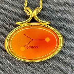 Vintage Astrology-Inspired Gold and Orange Cancer Necklace